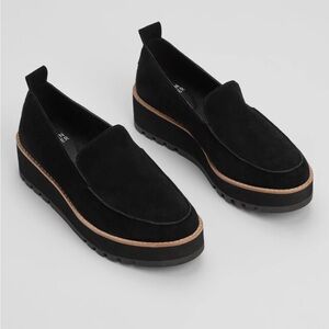 Eileen Fisher Black Suede wedge Loafers 8.5